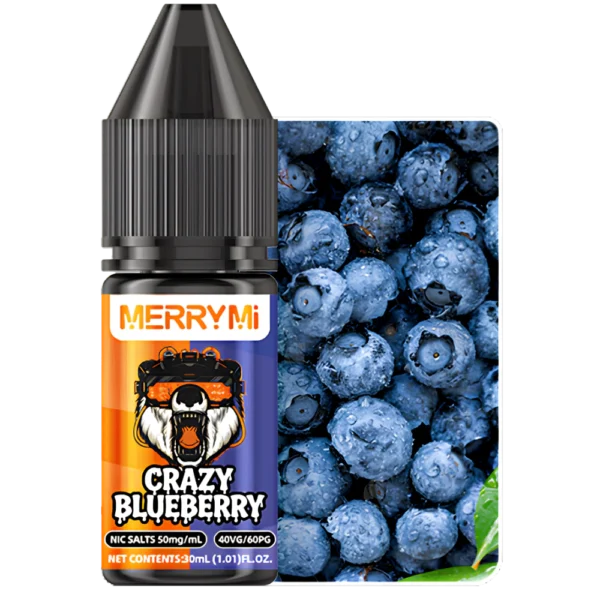 Butelka płynu do e-papierosów Crazy Blueberry 30ml 5%. E-liquid o intensywnym smaku słodkiej borówki amerykańskiej.