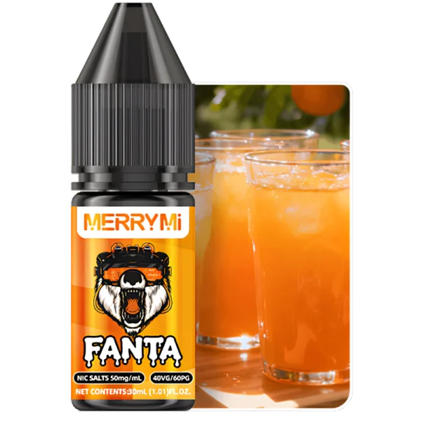 Butelka e-liquidu Fanta 30ml 5%. Płyn do wapowania o smaku popularnego pomarańczowego napoju gazowanego.