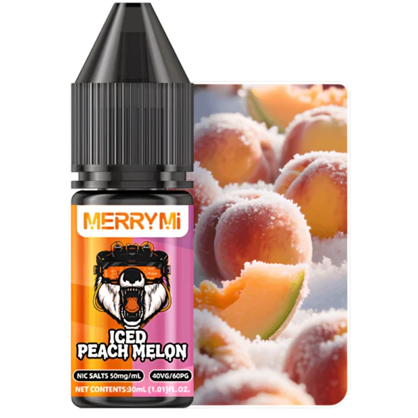 E-liquid Iced Peach Melon 30ml 5% nikotyny. Chłodzący płyn do wapowania o smaku brzoskwini i melona.